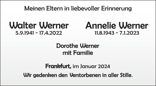 Todesanzeige von Walter und Annelie Werner von trierischer_volksfreund