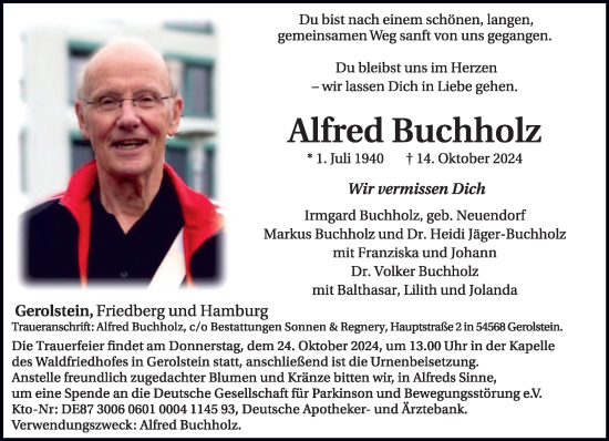 Todesanzeige von Alfred Buchholz von trierischer_volksfreund