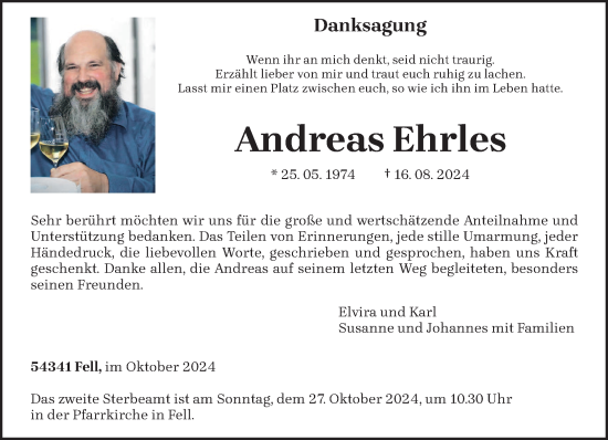 Todesanzeige von Andreas Ehrles von trierischer_volksfreund
