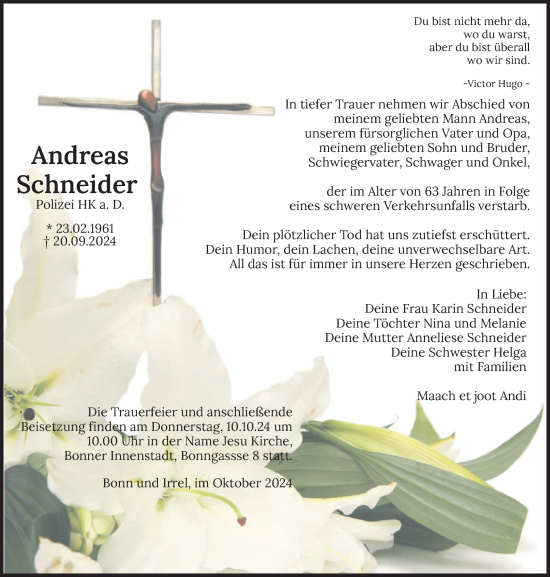 Todesanzeige von Andreas Schneider von trierischer_volksfreund