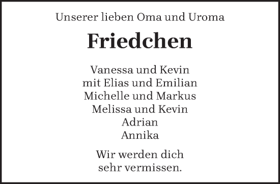 Todesanzeige von Friedchen  von trierischer_volksfreund