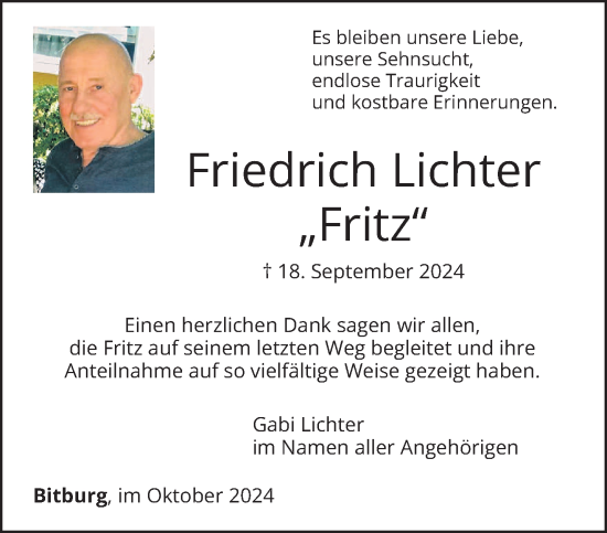 Todesanzeige von Friedrich Lichter von trierischer_volksfreund