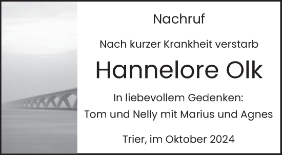Todesanzeige von Hannelore Olk von trierischer_volksfreund