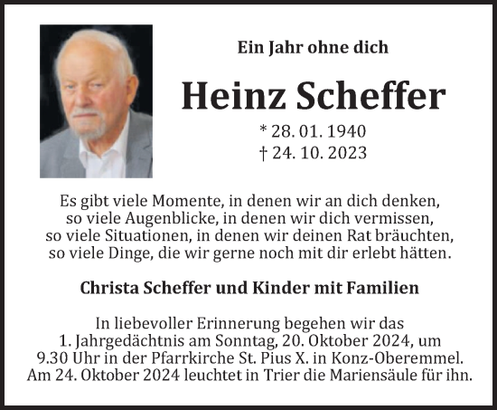 Todesanzeige von Heinz Scheffer von trierischer_volksfreund