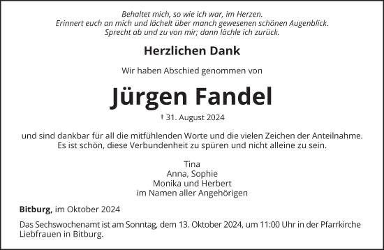 Todesanzeige von Jürgen Fandel von trierischer_volksfreund