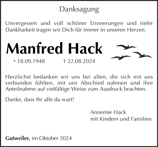 Todesanzeige von Manfred Hack von trierischer_volksfreund