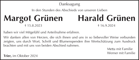 Todesanzeige von Margot und Harald Grünen von trierischer_volksfreund