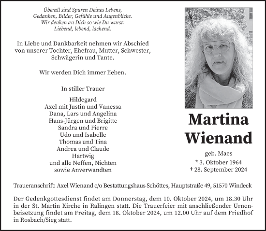 Todesanzeige von Martina Wienand von trierischer_volksfreund