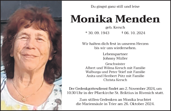 Todesanzeige von Monika Menden von trierischer_volksfreund