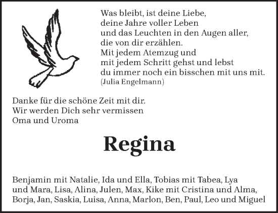 Todesanzeige von Regina  von trierischer_volksfreund