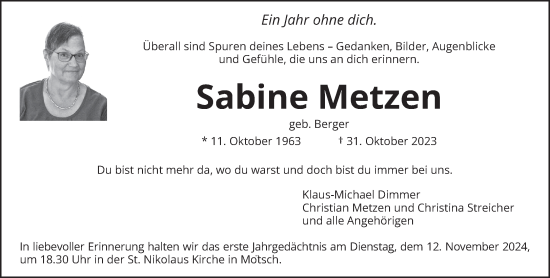 Todesanzeige von Sabine Metzen von trierischer_volksfreund