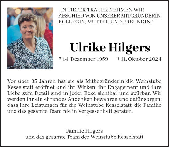 Todesanzeige von Ulrike Hilgers von trierischer_volksfreund
