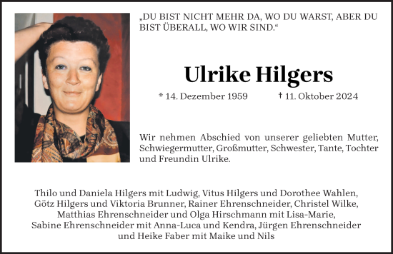 Todesanzeige von Ulrike Hilgers von trierischer_volksfreund