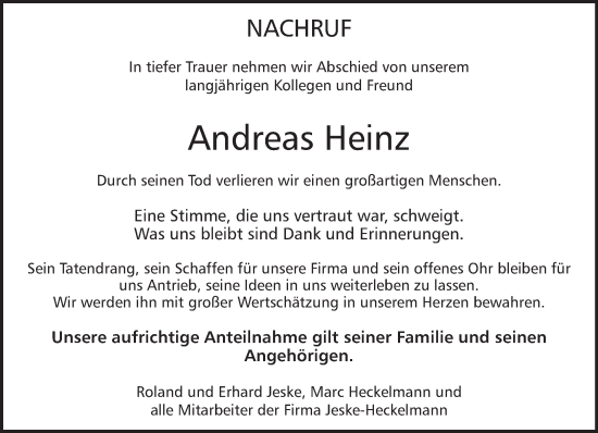 Todesanzeige von Andreas Heinz von trierischer_volksfreund