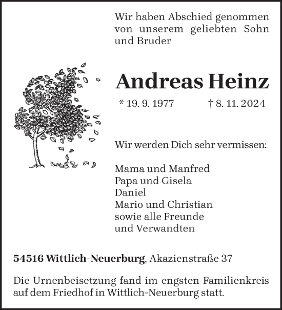 Todesanzeige von Andreas Heinz von trierischer_volksfreund