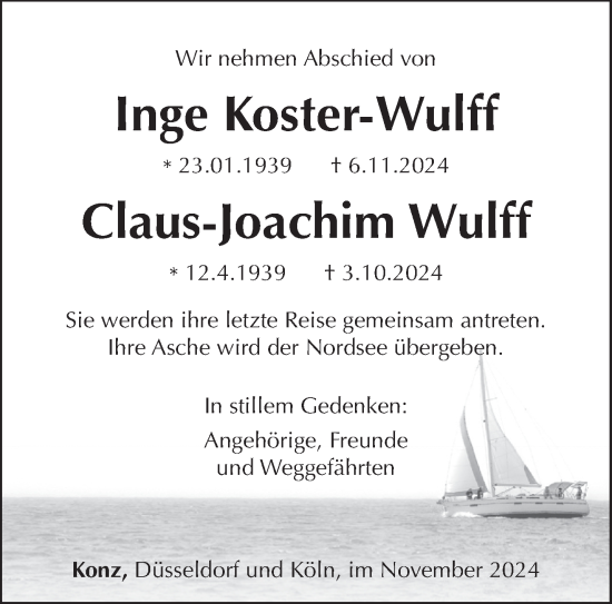 Todesanzeige von Inge und Claus-Joachim  von trierischer_volksfreund