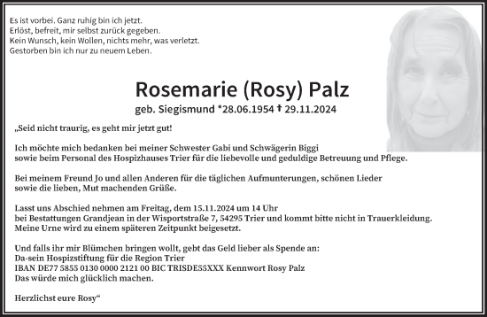 Todesanzeige von Rosemarie Palz von trierischer_volksfreund
