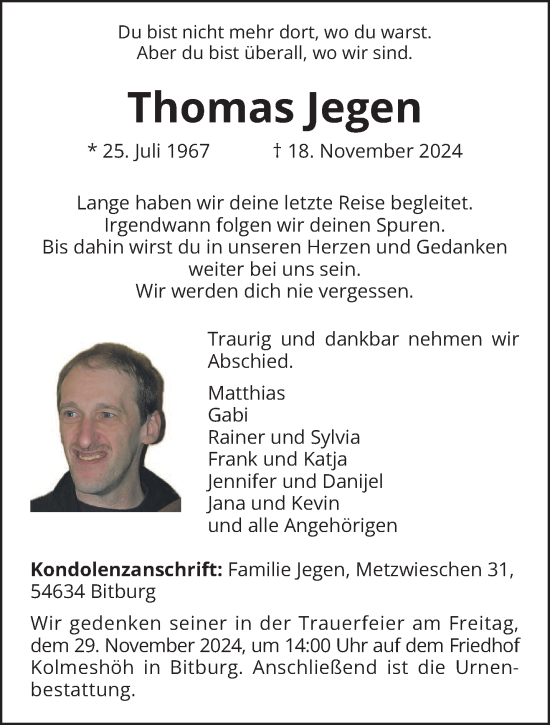 Todesanzeige von Thomas Jegen von trierischer_volksfreund