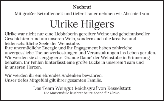 Todesanzeige von Ulrike Hilgers von trierischer_volksfreund