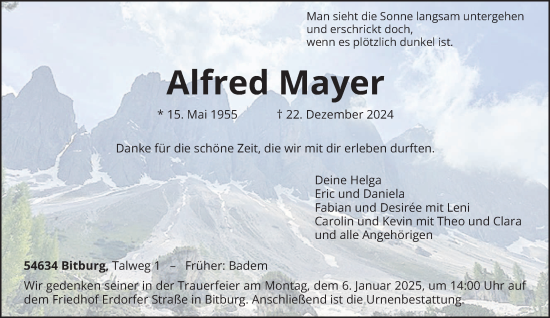 Todesanzeige von Alfred Mayer von trierischer_volksfreund