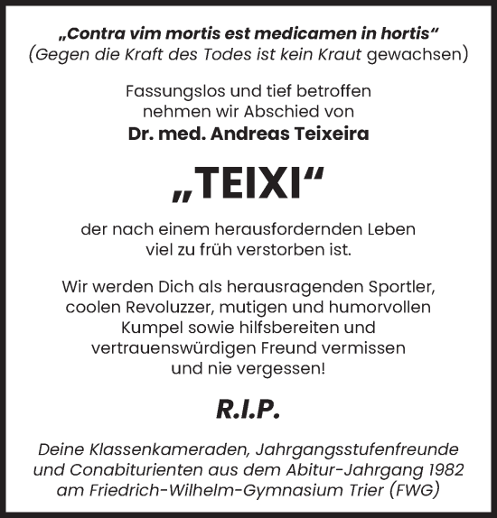 Todesanzeige von Andreas Teixeira von trierischer_volksfreund
