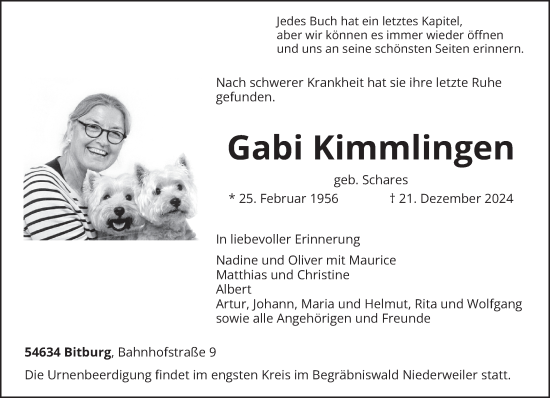 Todesanzeige von Gabi Kimmlingen von trierischer_volksfreund