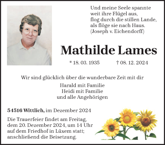 Todesanzeige von Mathilde Lames von trierischer_volksfreund