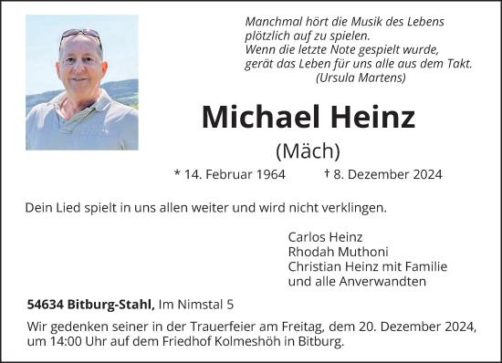 Todesanzeige von Michael Heinz von trierischer_volksfreund