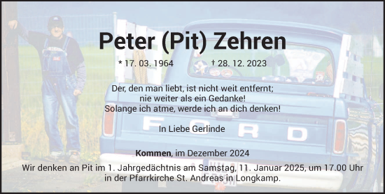 Todesanzeige von Peter Zehren von trierischer_volksfreund
