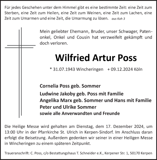 Todesanzeige von Wilfried Artur Poss von trierischer_volksfreund