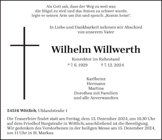Todesanzeige von Wilhelm Willwerth von trierischer_volksfreund