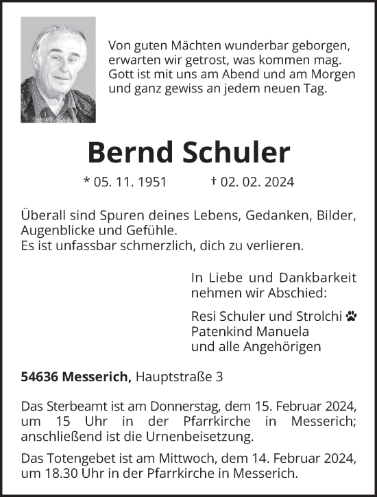 Todesanzeige von Bernd Schuler von trierischer_volksfreund