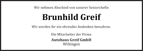 Todesanzeige von Brunhild Greif von trierischer_volksfreund