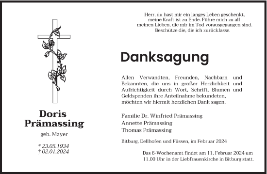 Todesanzeige von Doris Prämassing von trierischer_volksfreund