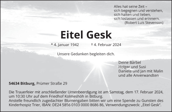 Todesanzeige von Eitel Gesk von trierischer_volksfreund