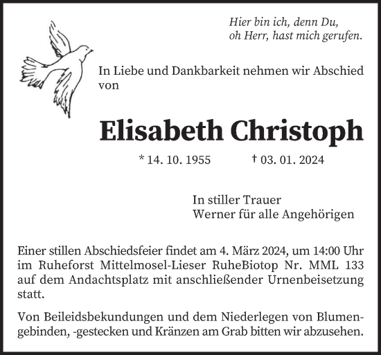 Todesanzeige von Elisabeth Christoph von trierischer_volksfreund
