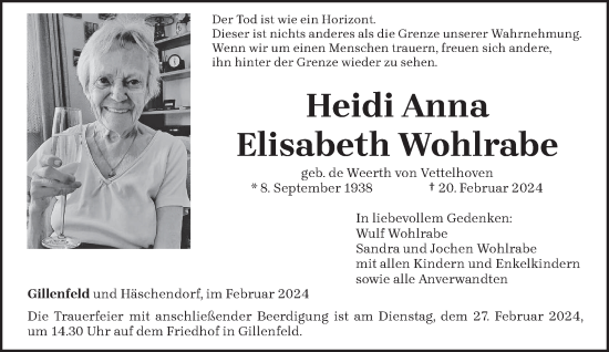 Todesanzeige von Heidi Anna Elisabeth Wohlrabe von trierischer_volksfreund