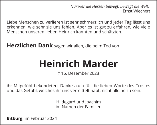 Todesanzeige von Heinrich Marder von trierischer_volksfreund