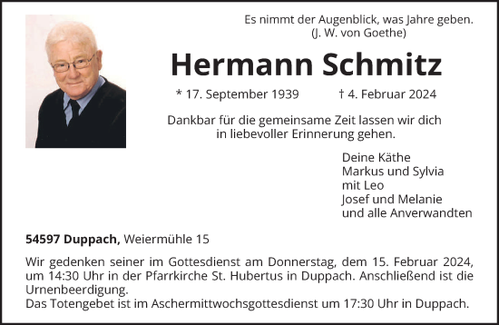 Todesanzeige von Hermann Schmitz von trierischer_volksfreund