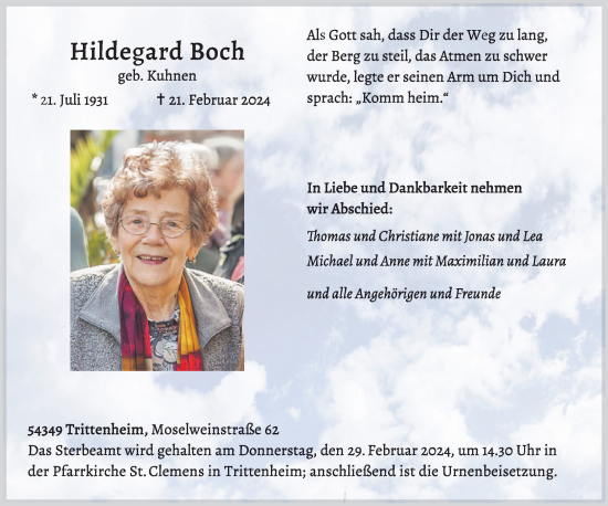 Todesanzeige von Hildegard Boch von trierischer_volksfreund