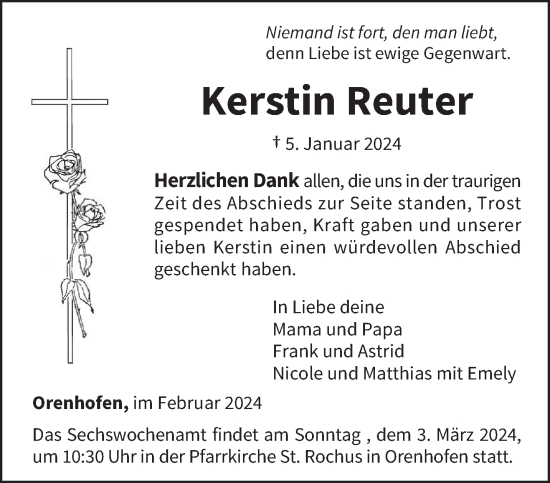 Todesanzeige von Kerstin Reuter von trierischer_volksfreund