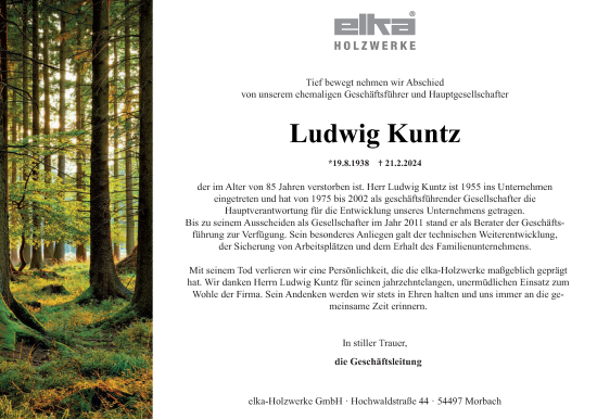 Todesanzeige von Ludwig Kuntz von trierischer_volksfreund