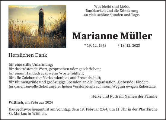 Todesanzeige von Marianne Müller von trierischer_volksfreund