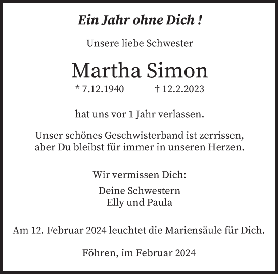 Todesanzeige von Martha Simon von trierischer_volksfreund