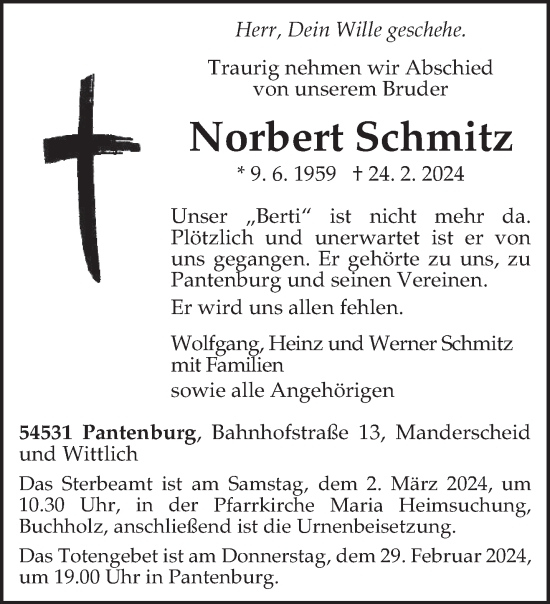 Todesanzeige von Norbert Schmitz von trierischer_volksfreund