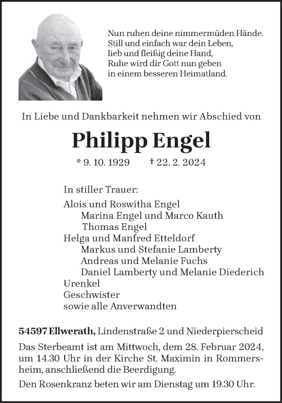 Todesanzeige von Philipp Engel von trierischer_volksfreund