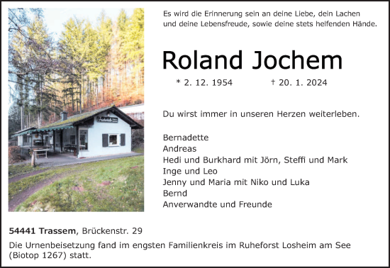Todesanzeige von Roland Jochem von trierischer_volksfreund
