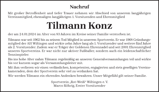 Todesanzeige von Tilmann Konz von trierischer_volksfreund