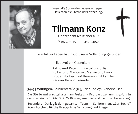 Todesanzeige von Tilmann Konz von trierischer_volksfreund