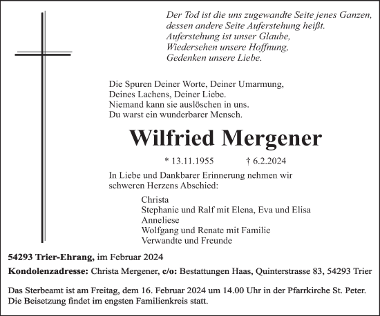Todesanzeige von Wilfried Mergener von trierischer_volksfreund